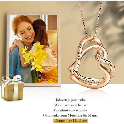 Halskette Damen 925 Sterling Silber Herzanhänger Rosegold