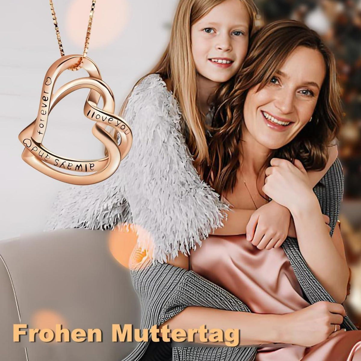 Halskette Damen 925 Sterling Silber Herzanhänger Rosegold