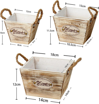 3-er Set Holz Pflanzkübel Vintage Look Garten Deko