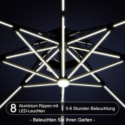 Sonnenschirm mit Led Solar Beleuchtung Ø 330 cm Ampelschirm