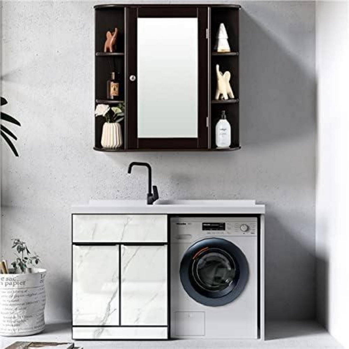 Hängender Spiegelschrank Braun – 65x17x63 cm mit Ablagen