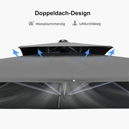 Sonnenschirm Rechteckig 300x400cm Ampelschirm Groß UV50+ Grau