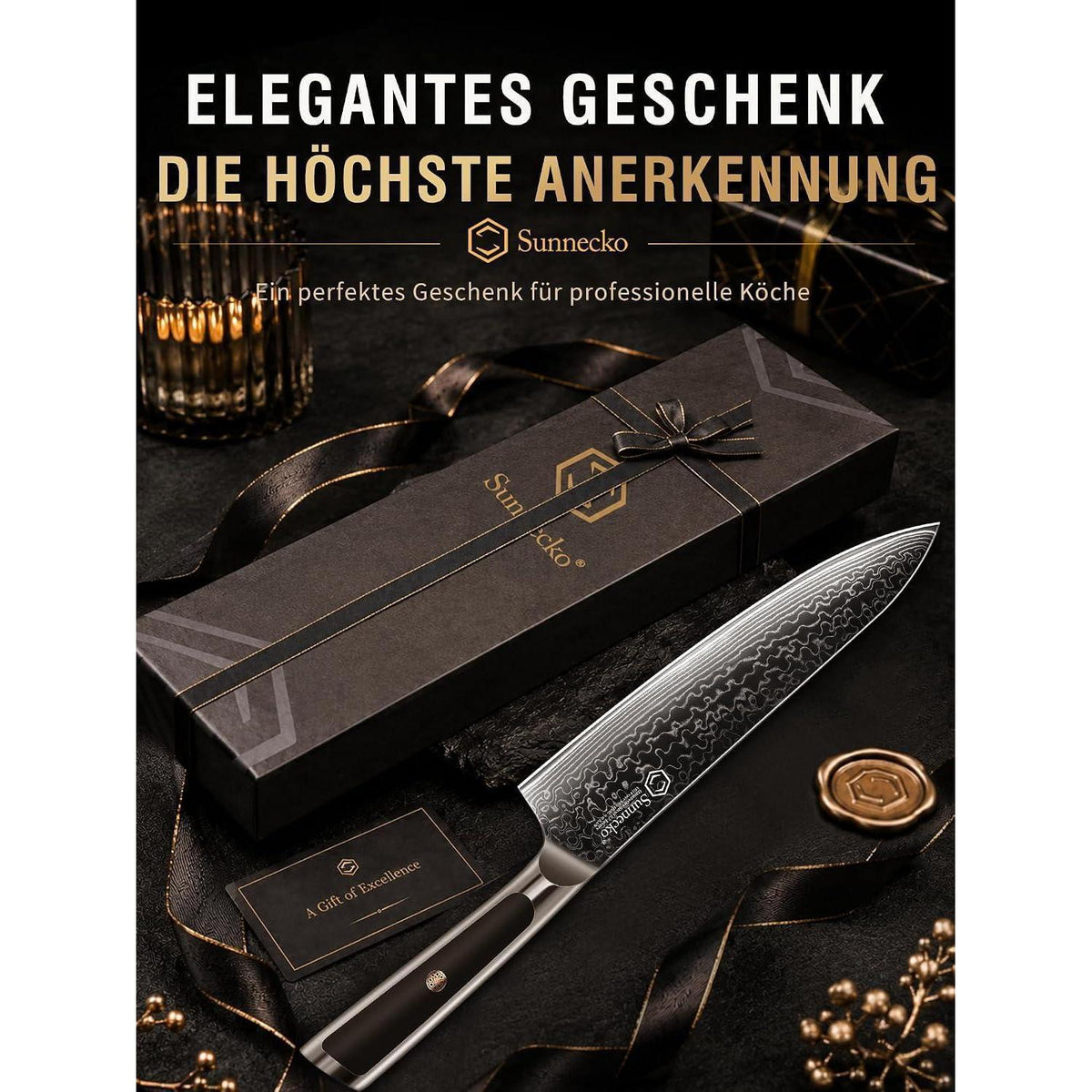 20cm Damast Kochmesser – Scharfes Küchenmesser mit Ergonomischem Griff