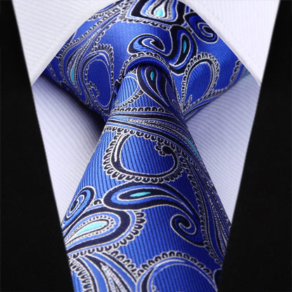 Paisley Wedding Necktie & Handkerchief Set Blue Floral Pattern