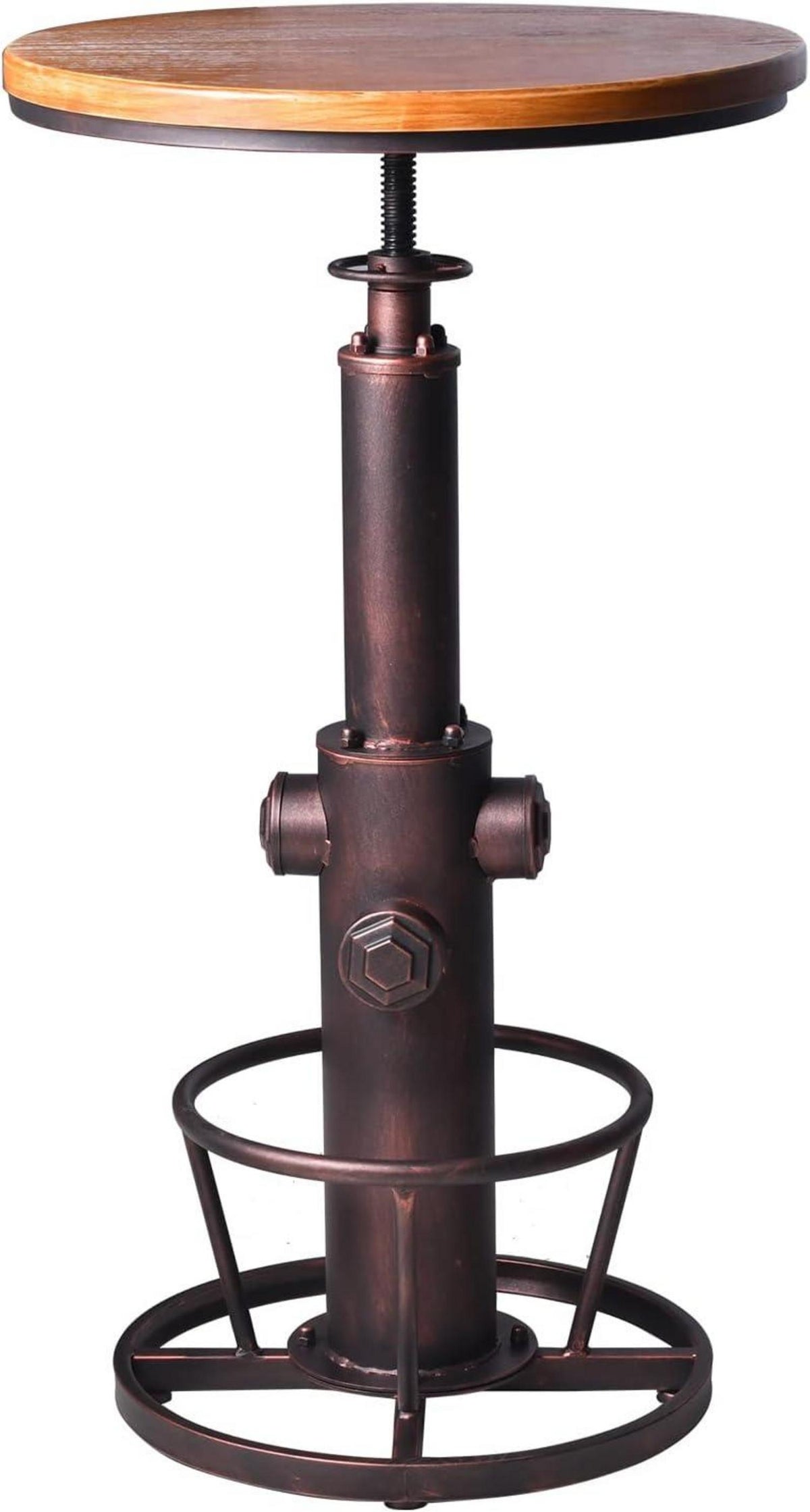 Vintage Hydrant Bistrotisch aus Kiefernholz und Metall 360° drehbar