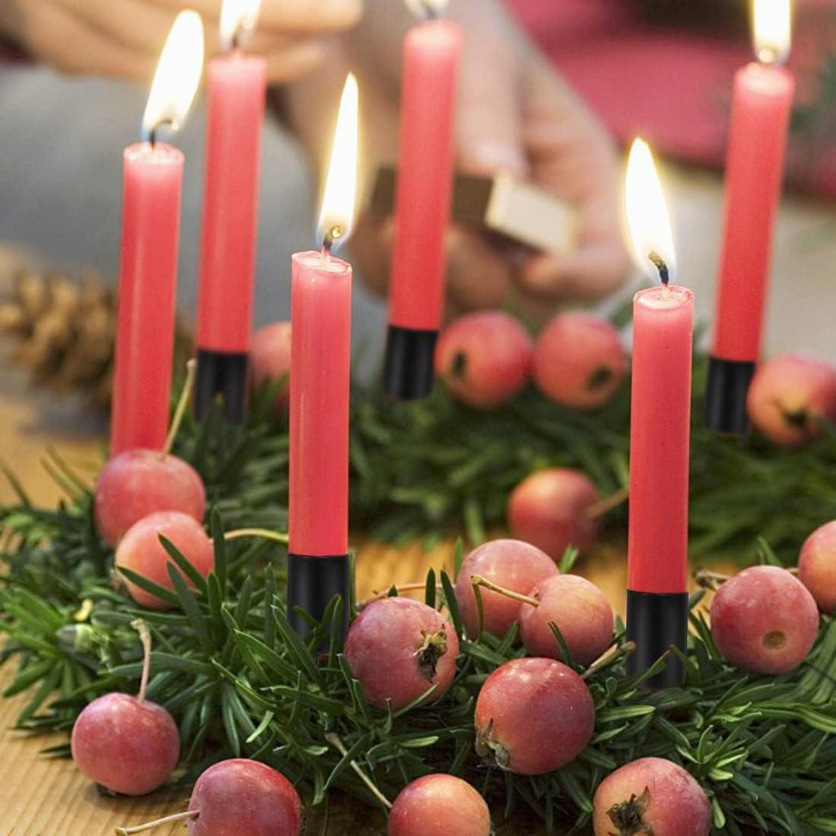6er Set Kerzenhalter Adventskranz Schwarz Metall Stabkerzenständer mit