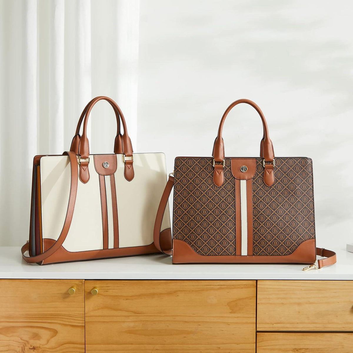 Damen Aktentasche für 15.6 Zoll Laptop, Schultertasche Arbeitstasche in Lederoptik