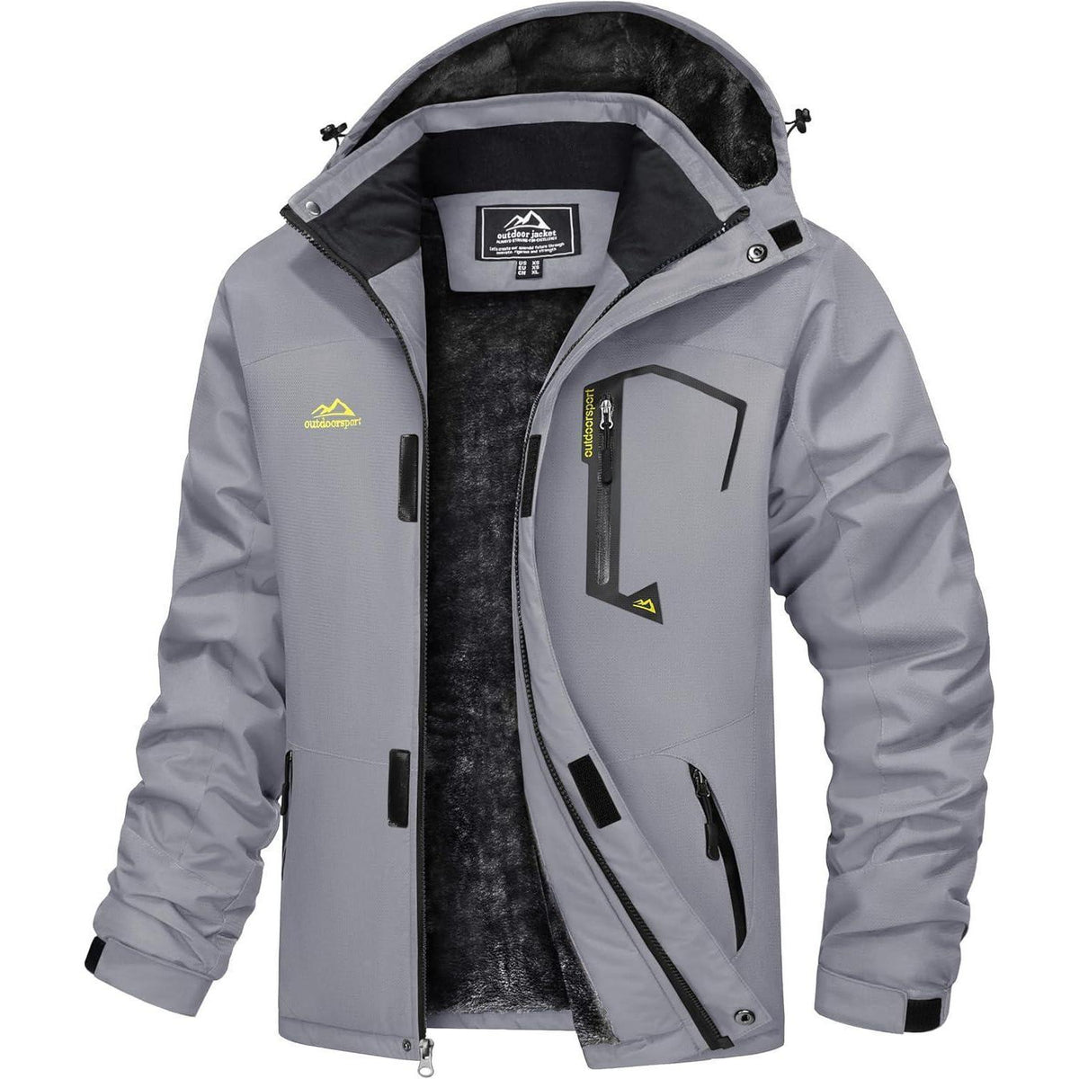 Herren Winterjacke wasserdicht warm gefüttert mit Kapuze XL Hellgrau