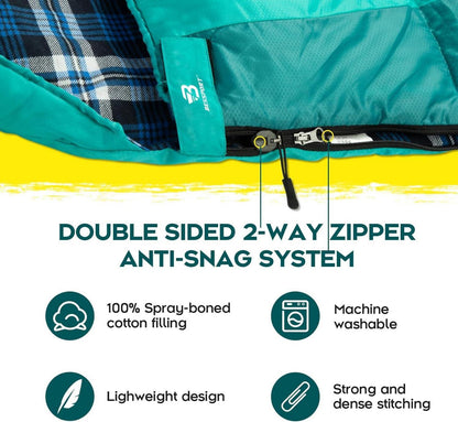 Schlafsack für Camping 3-4 Jahreszeiten -8 - 20 Grad Winter Warm Leichtgewichtig Wasserdicht