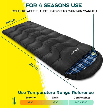 Schlafsack für Camping 3-4 Jahreszeiten -8°C bis 20°C