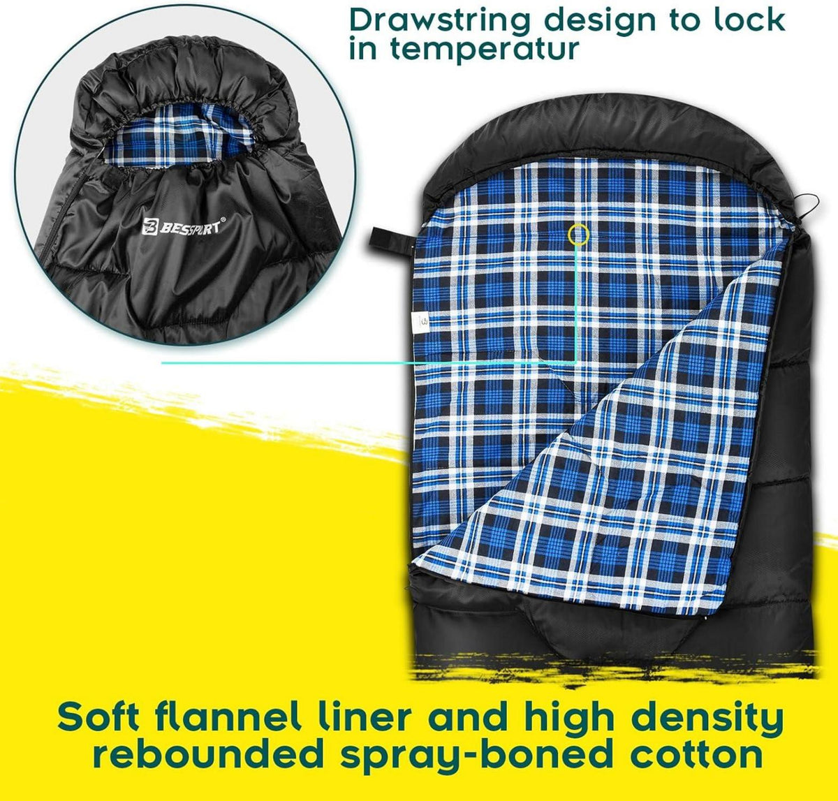 Winterschlafsack für Camping -8°C bis 20°C Wasserdicht & Warm