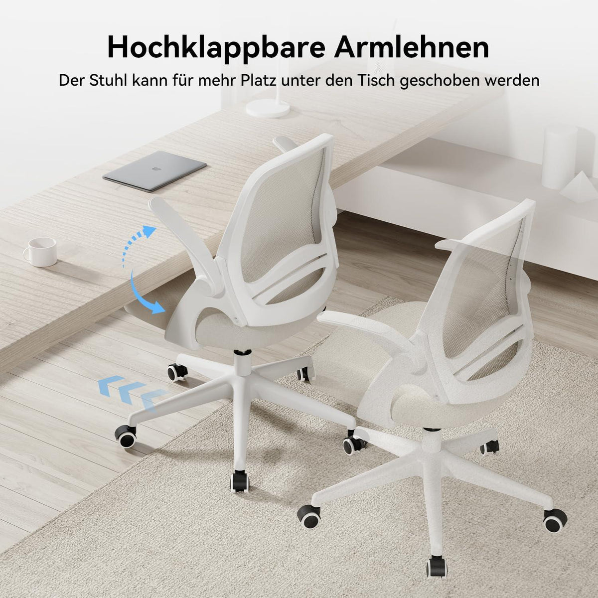 Ergonomischer Bürostuhl mit Armlehnen, Höhenverstellbar, Grau