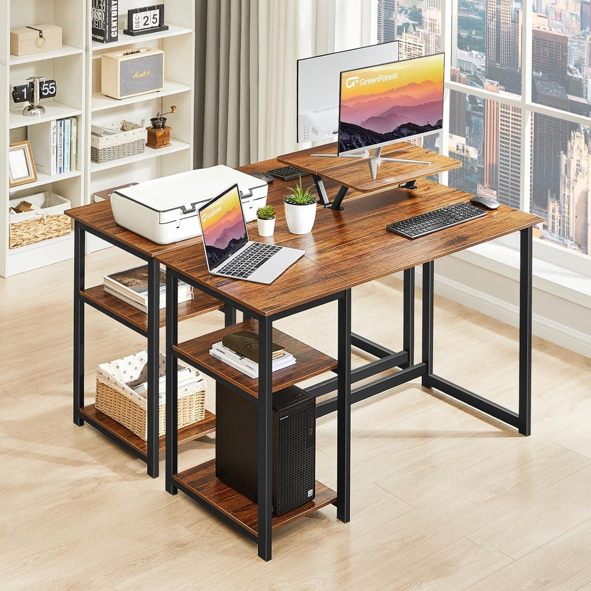 Kleiner Schreibtisch mit Stauraum und Monitorständer, 100cm Walnuss