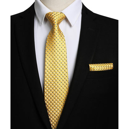 Krawatten & Einstecktuch Set Herren Gelb Gepunktet Formell Elegant