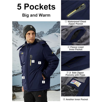 Herren Fleecejacke Winter Warm Gefüttert Winddicht Wasserdicht Dunkelblau S
