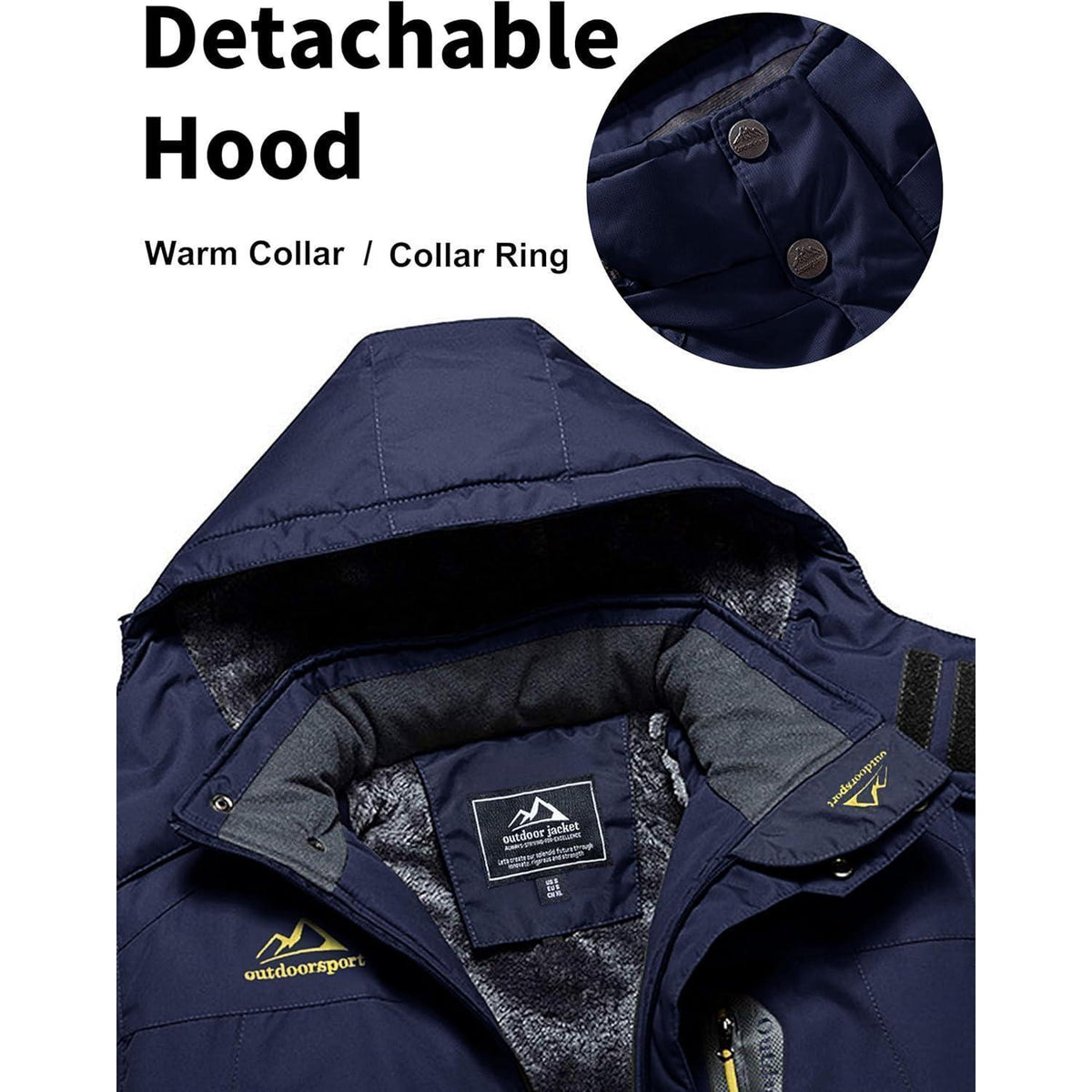 Herren Fleecejacke Winter Warm Gefüttert Winddicht Wasserdicht Dunkelblau S