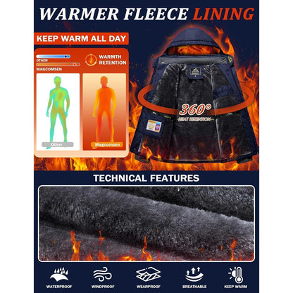 Herren Winterjacke Fleece warm winddicht wasserdicht abnehmbare Kapuze Dunkelblau L