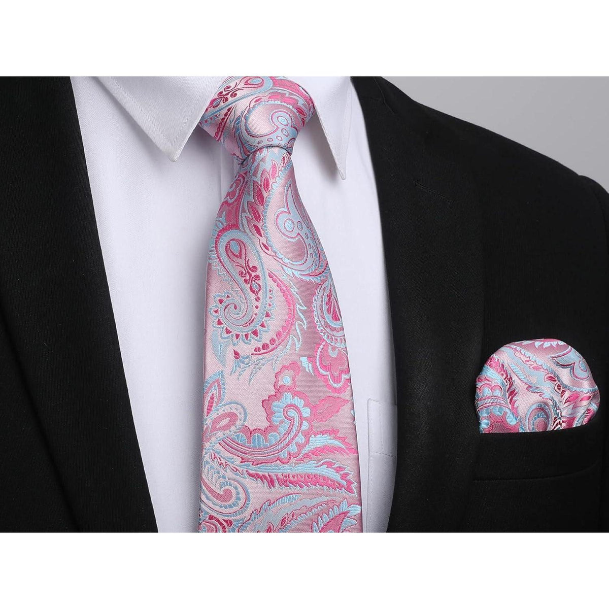 Herren Krawatte & Einstecktuch Set Rosa Paisley Seide