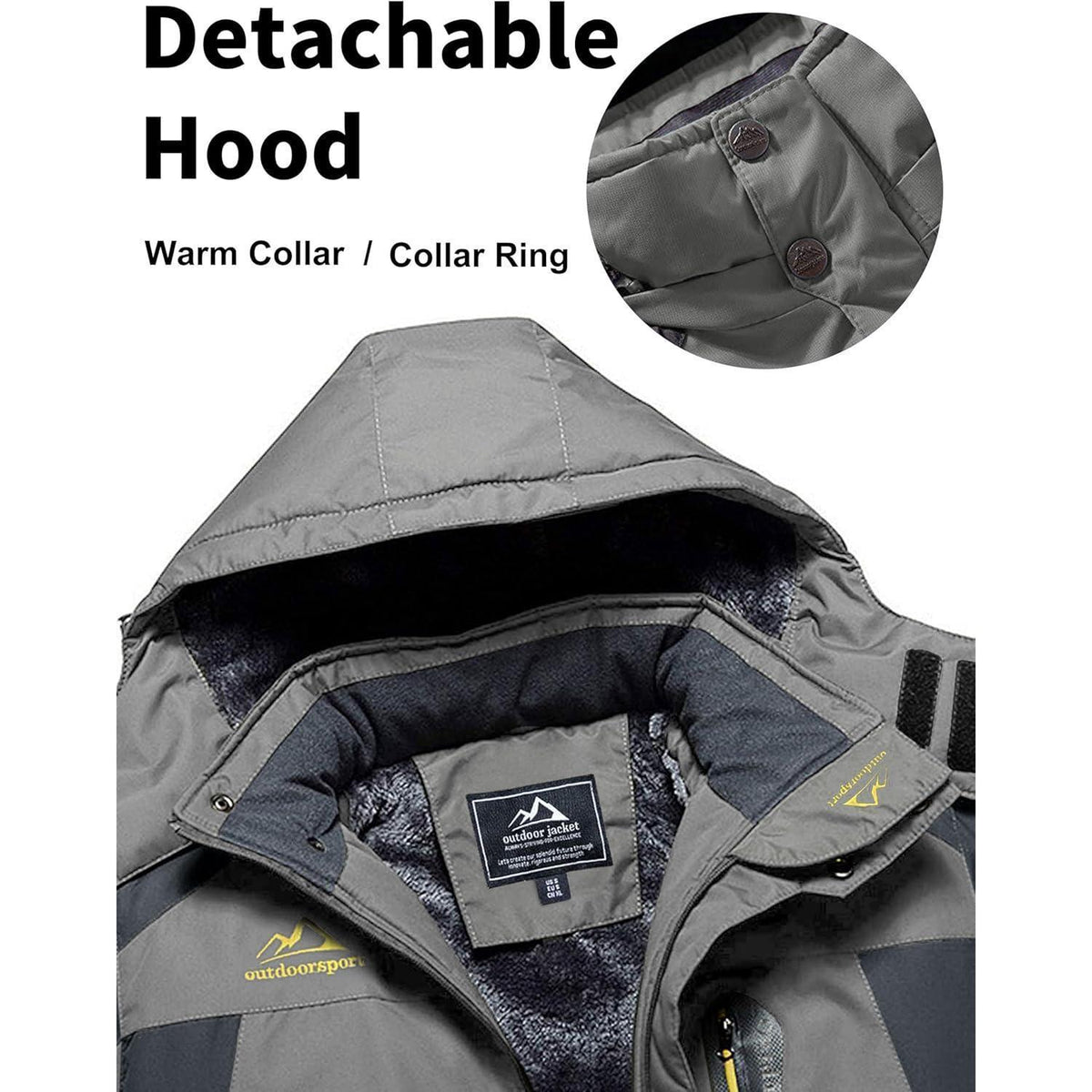 Herren Fleecejacke Winter Warm Gefüttert Winddicht Wasserdicht Jacke Grau L