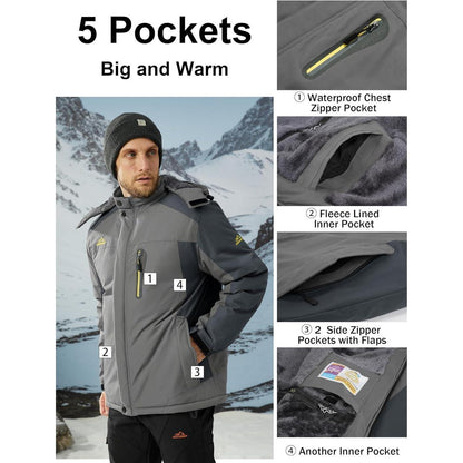 Herren Fleecejacke Winter Warm Gefüttert Winddicht Wasserdicht XXL