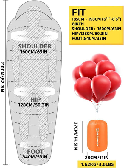 Schlafsack Mumienschlafsack -10 bis 15 ℃ 4 Jahreszeiten