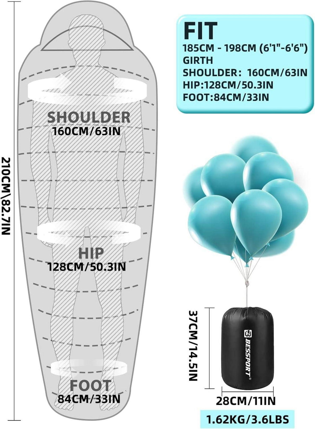 Mumienschlafsack -10 ℃ bis 15 ℃ 4 Jahreszeiten Winter