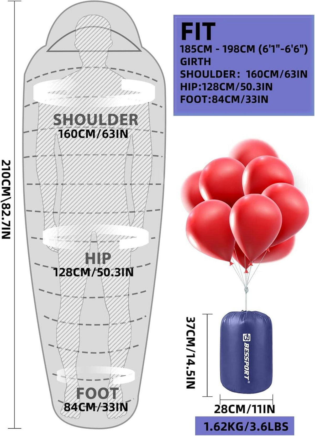 Mumienschlafsack -10 bis 15 ℃ 4 Jahreszeiten Wasserabweisend