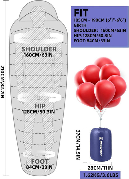 Mumienschlafsack -10 bis 15 ℃ 4 Jahreszeiten Wasserabweisend