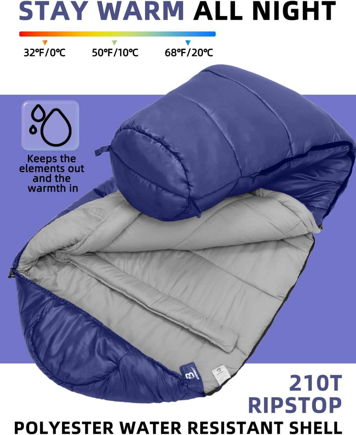 4-Jahreszeiten Winter Mumienschlafsack -10 bis 15 °C, Blau