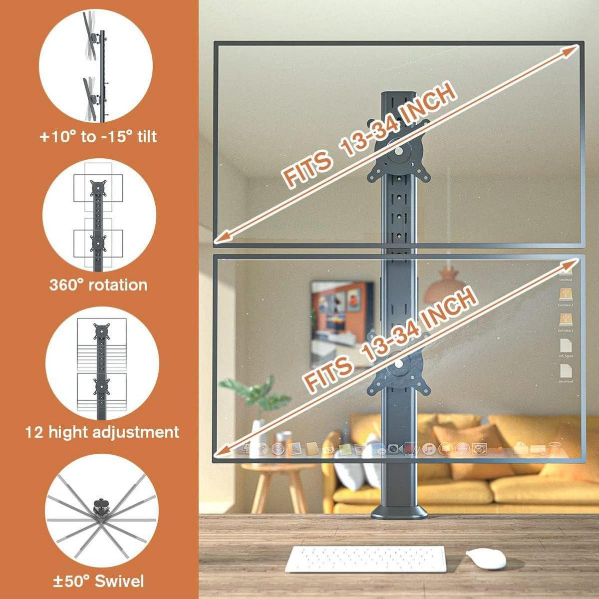 Hemudu Gelenkiger Montagearm für Zwei Monitore 13-34 Zoll