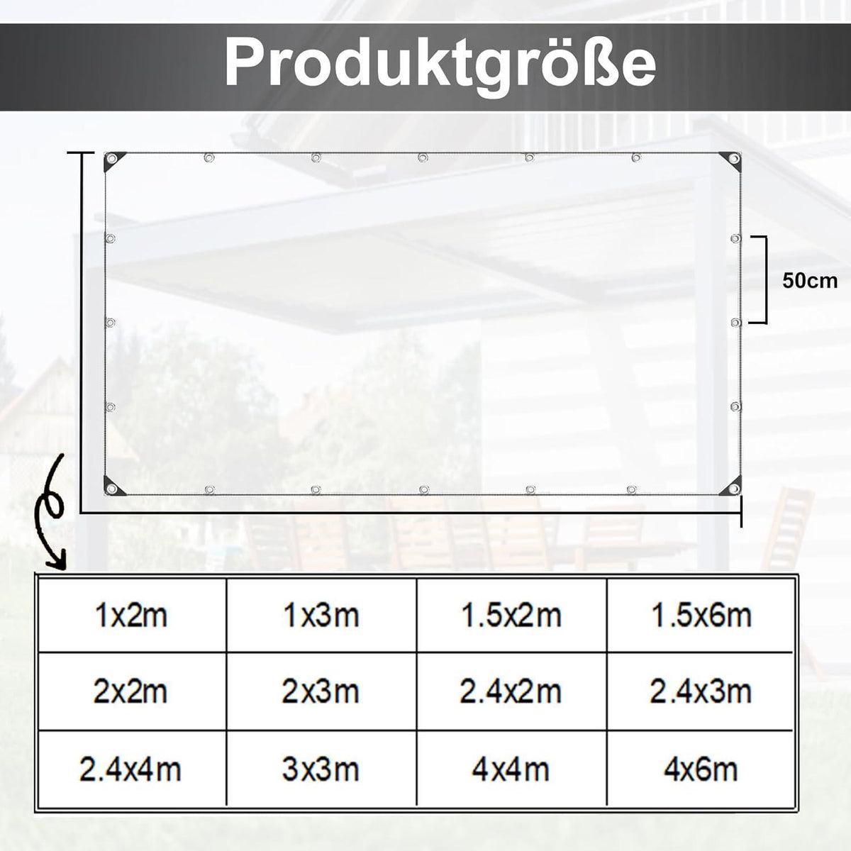 Wasserdichte Abdeckplane 2x2m | PVC Plane mit Ösen & Seil