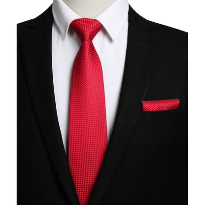 Herren Krawatten Set mit Einstecktuch Rot Elegant Business Hochzeit