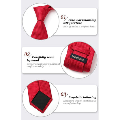 Herren Krawatten Set mit Einstecktuch Rot Elegant Business Hochzeit