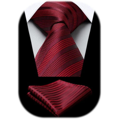 Krawatten & Einstecktuch Set Herren Bordeaux Rot Gepunktet Elegant