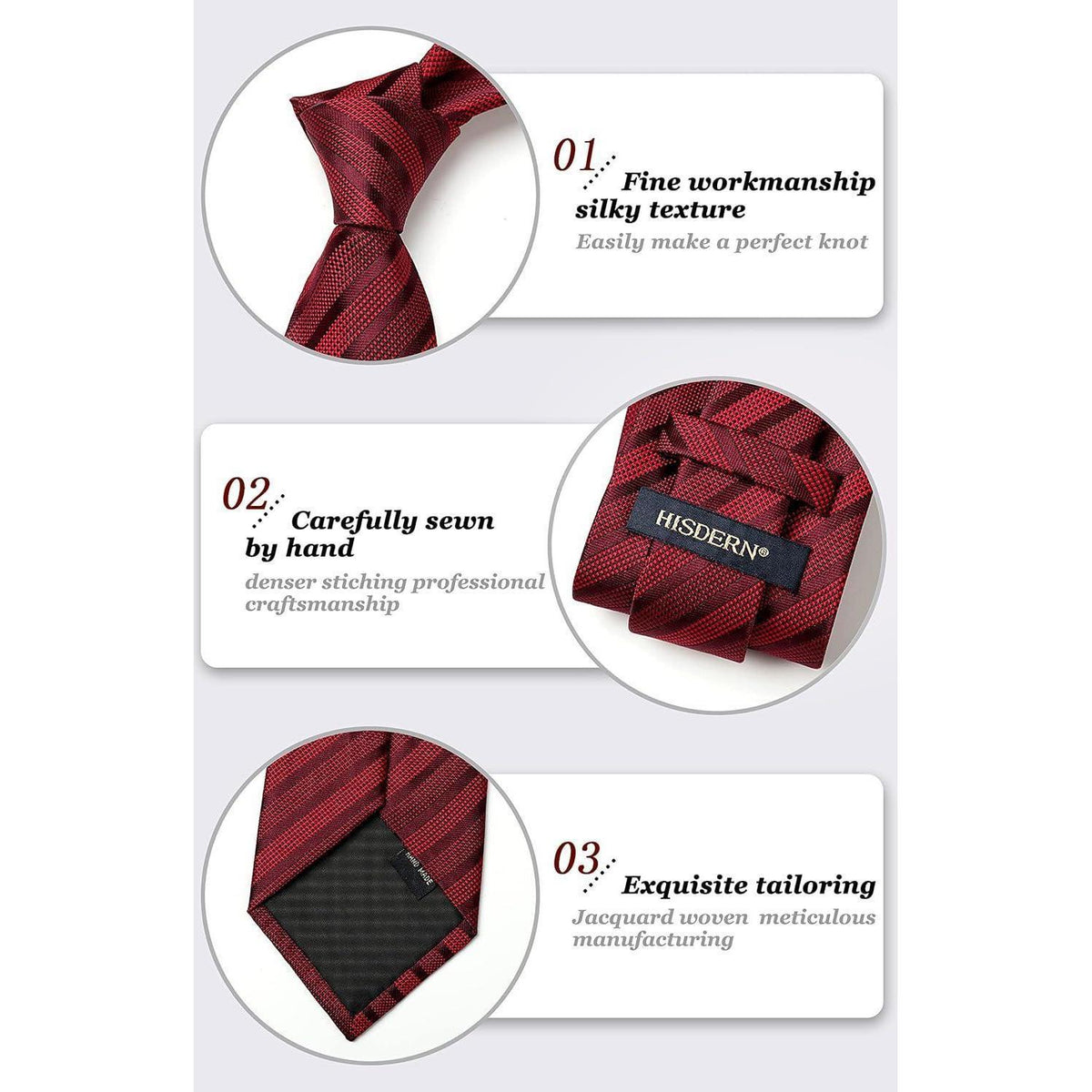 Krawatten & Einstecktuch Set Herren Bordeaux Rot Gepunktet Elegant