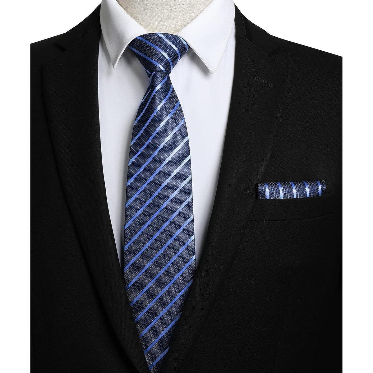 Krawatte & Einstecktuch Set Herren Marineblau Gepunktet Klassisch