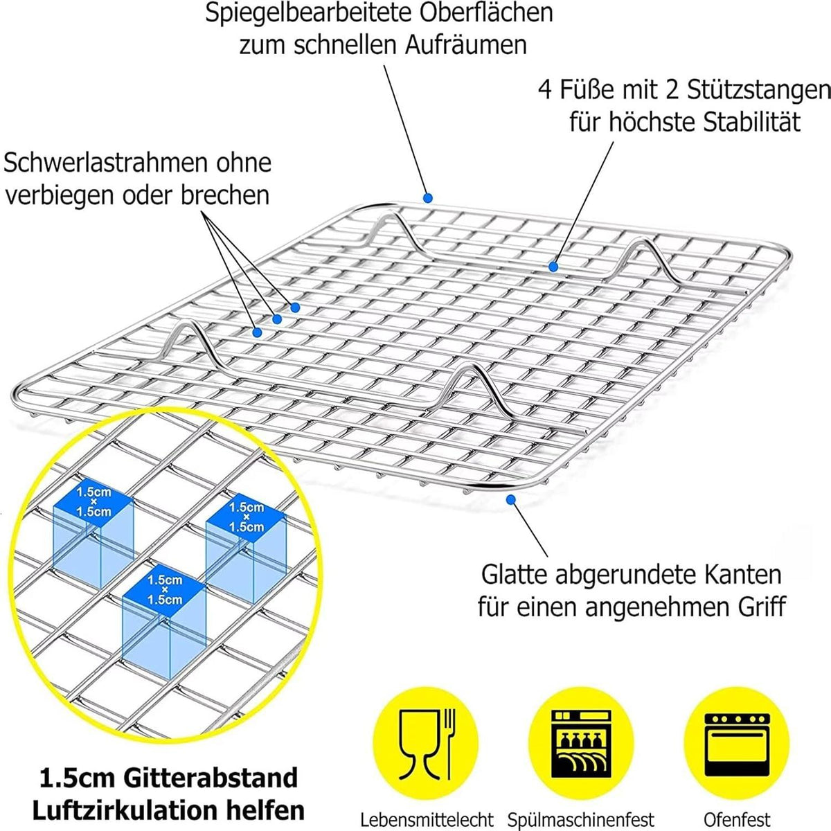 TEAMFAR Abkühlgitter Edelstahl Rechteckig 24,8cm*18,9cm*2cm