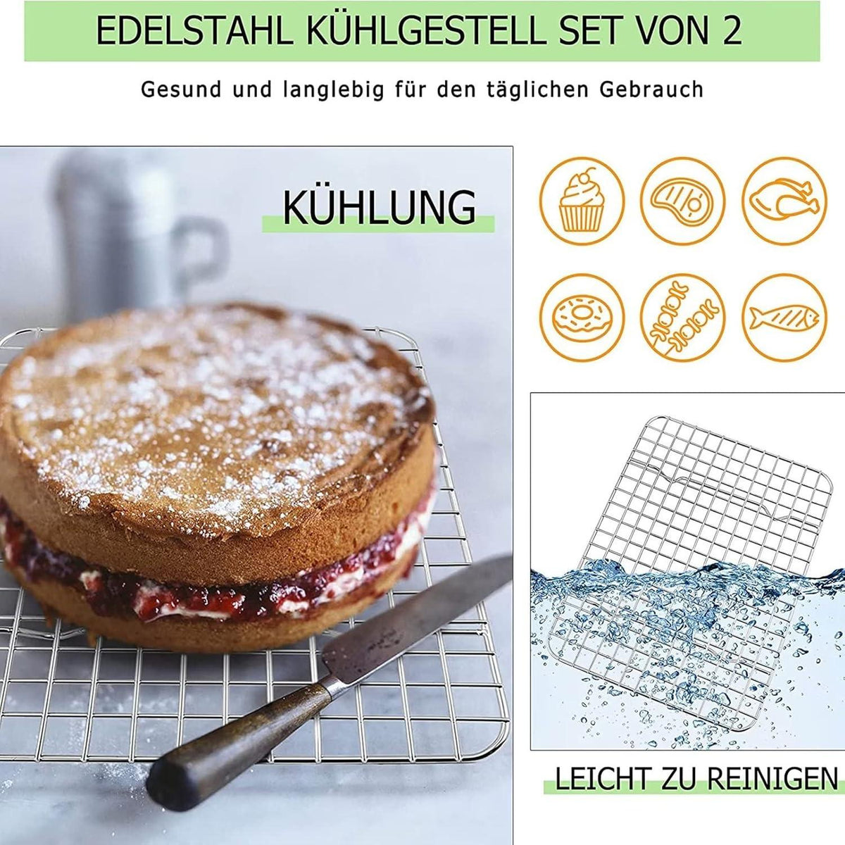 Abkühlgitter Set Edelstahl Kuchengitter Rechteckig Auskühlgitter