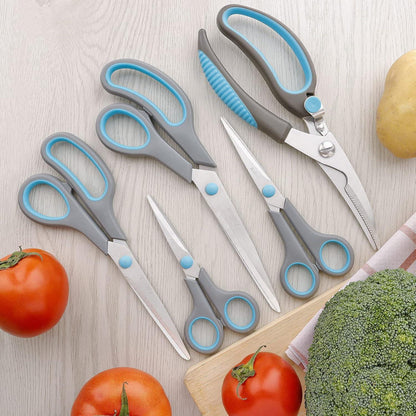 Küchenschere Set mit scharfen Edelstahlklingen, 5-teilig, Blau/Grau