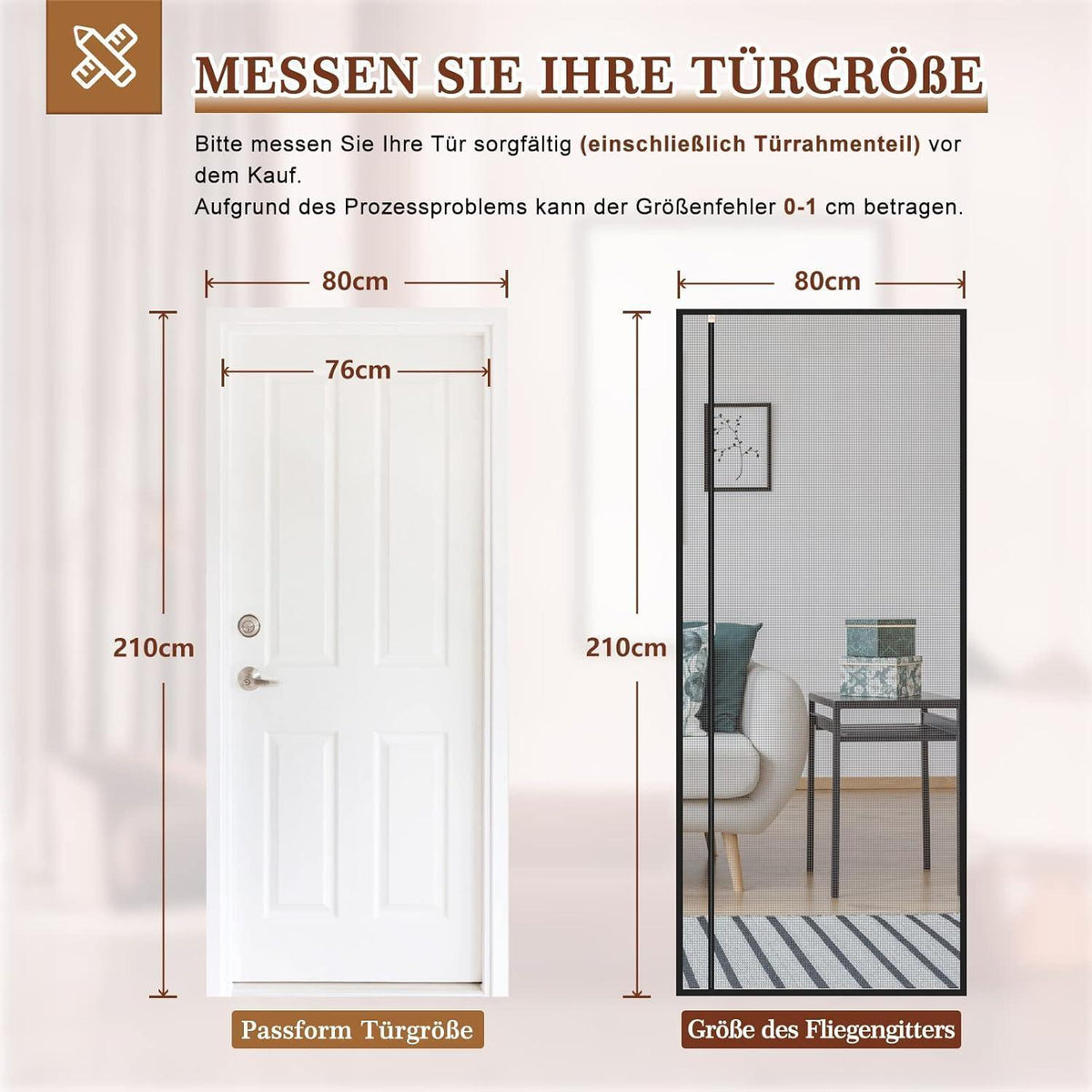 Fliegengitter Balkontür Magnet 80x210cm – Universal Öffnung Schwarz
