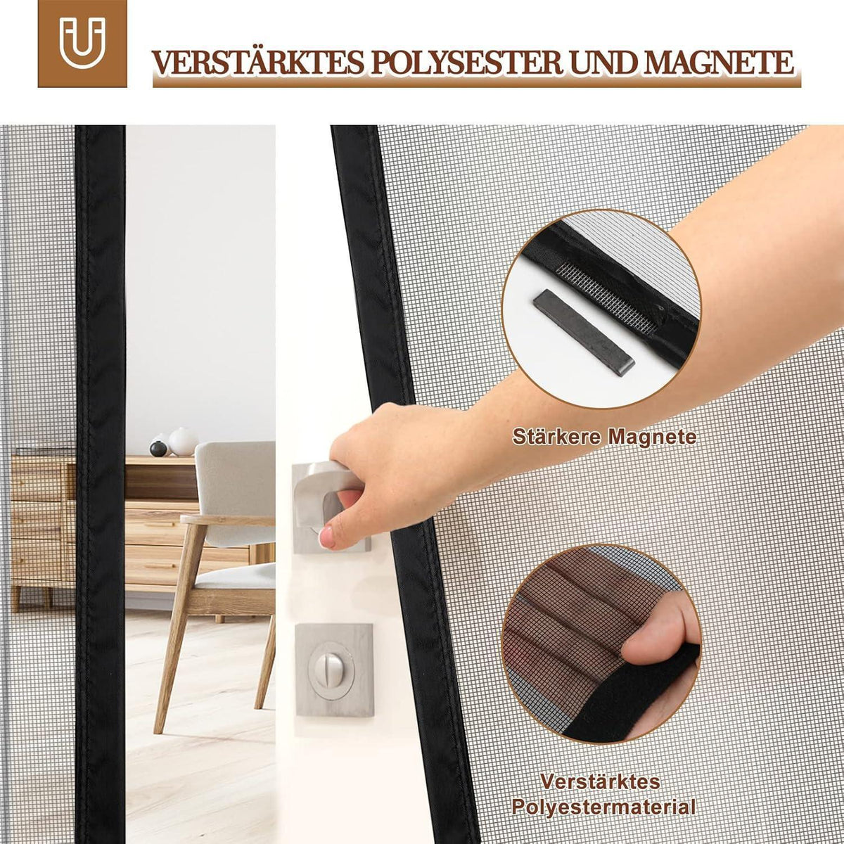 Fliegengitter Balkontür Magnet 80x210cm – Universal Öffnung Schwarz