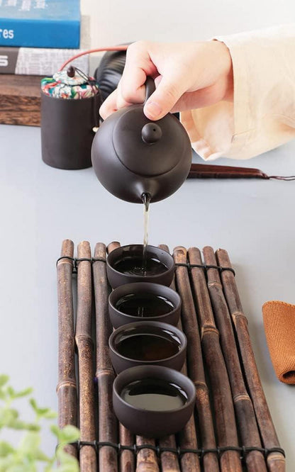Chinesisches Tee Set Keramik 7-teilig 130ml Teekanne 4 Teebecher 30ml Travelling