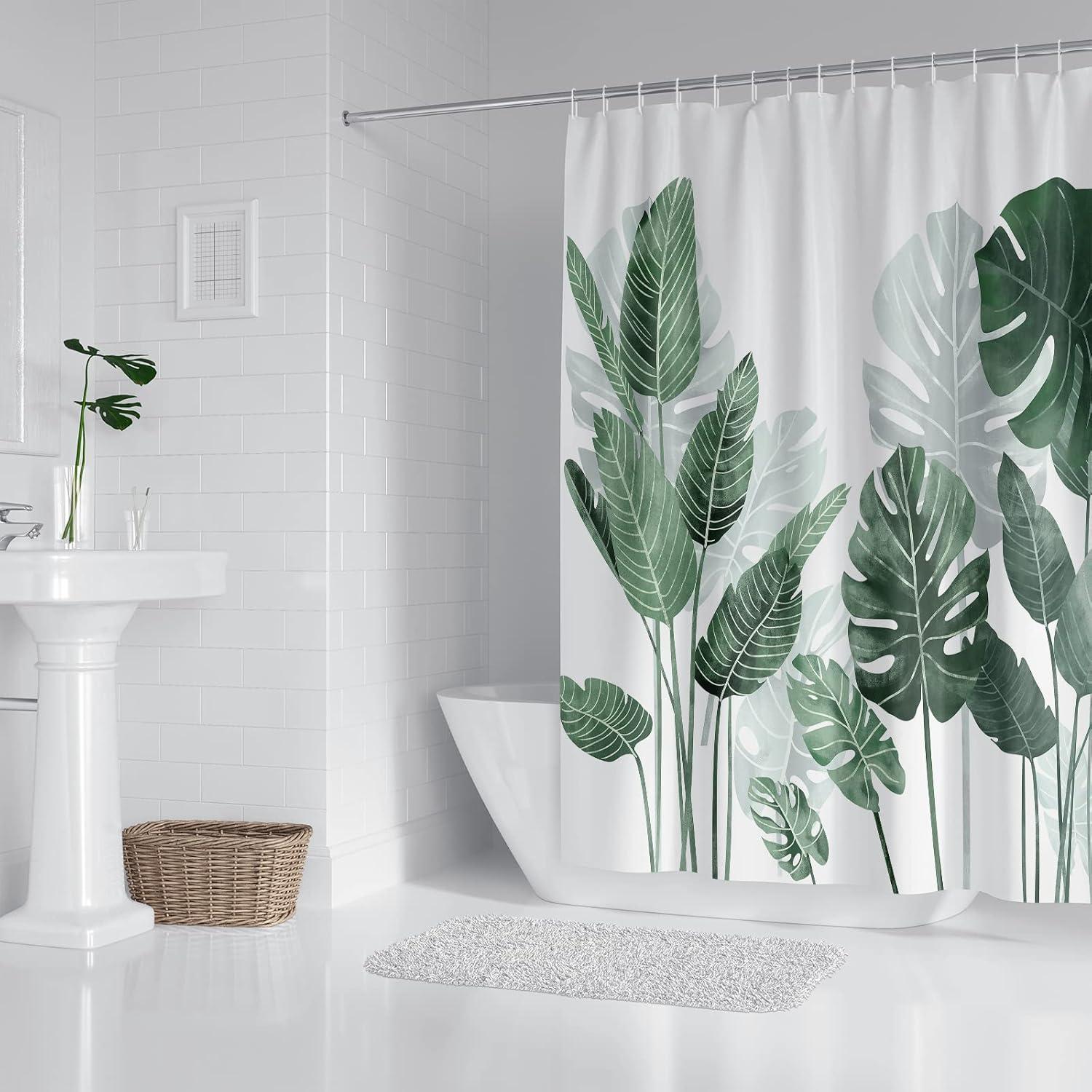 Duschvorhang 180x180 Anti-Schimmel grüne Blätter wasserabweisend - Polyester