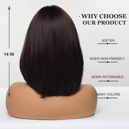 Dunkelbraune Bob Perücke mit Pony – 14 Zoll Synthetikhaar