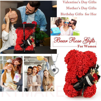 Rosenbär mit "I Love You" Halskette – Romantisches Geschenk für Sie