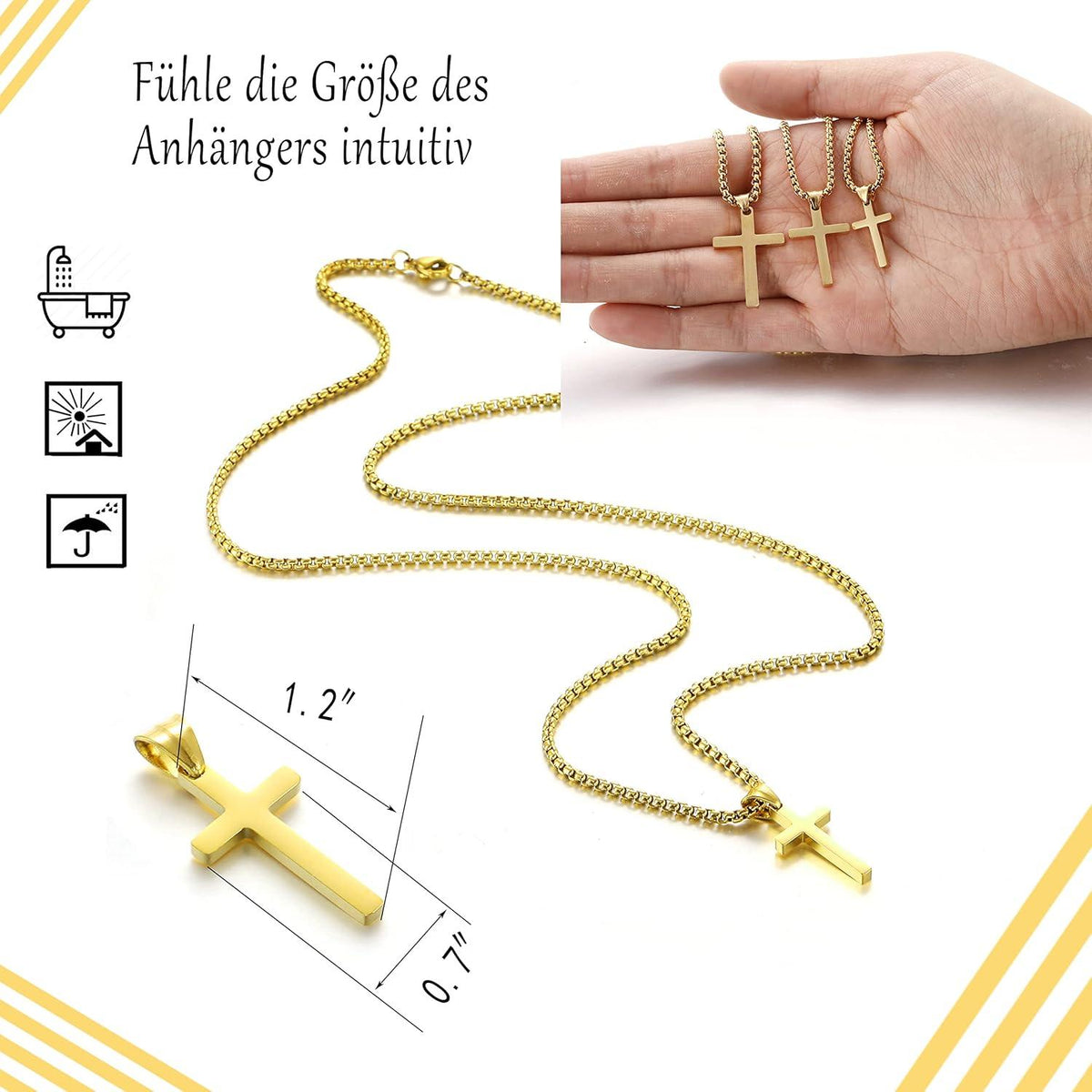 AFSTALR Herren Kreuzkette Edelstahl Gold Silber Anhänger