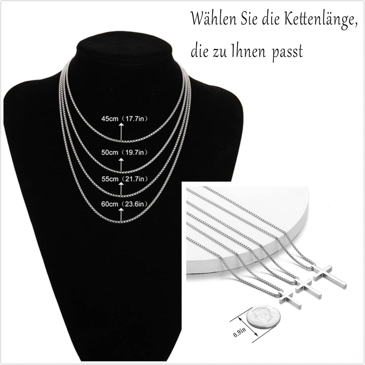 AFSTALR Herren Kreuzkette Silber religiöser Anhänger 45cm Halskette