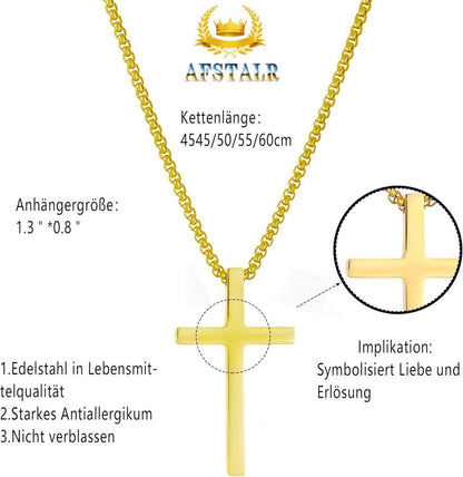 AFSTALR Gold Kreuz Kette Herren 316L Edelstahl Halskette Religiös Schmuck
