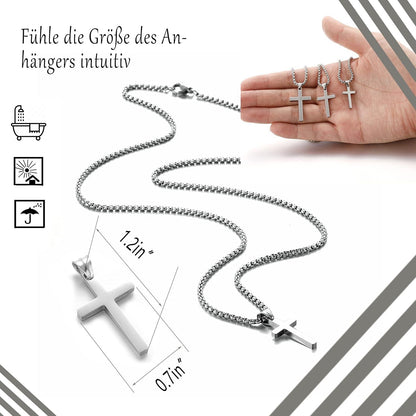 AFSTALR Kreuz Anhänger Kette Herren Edelstahl Silber 45cm