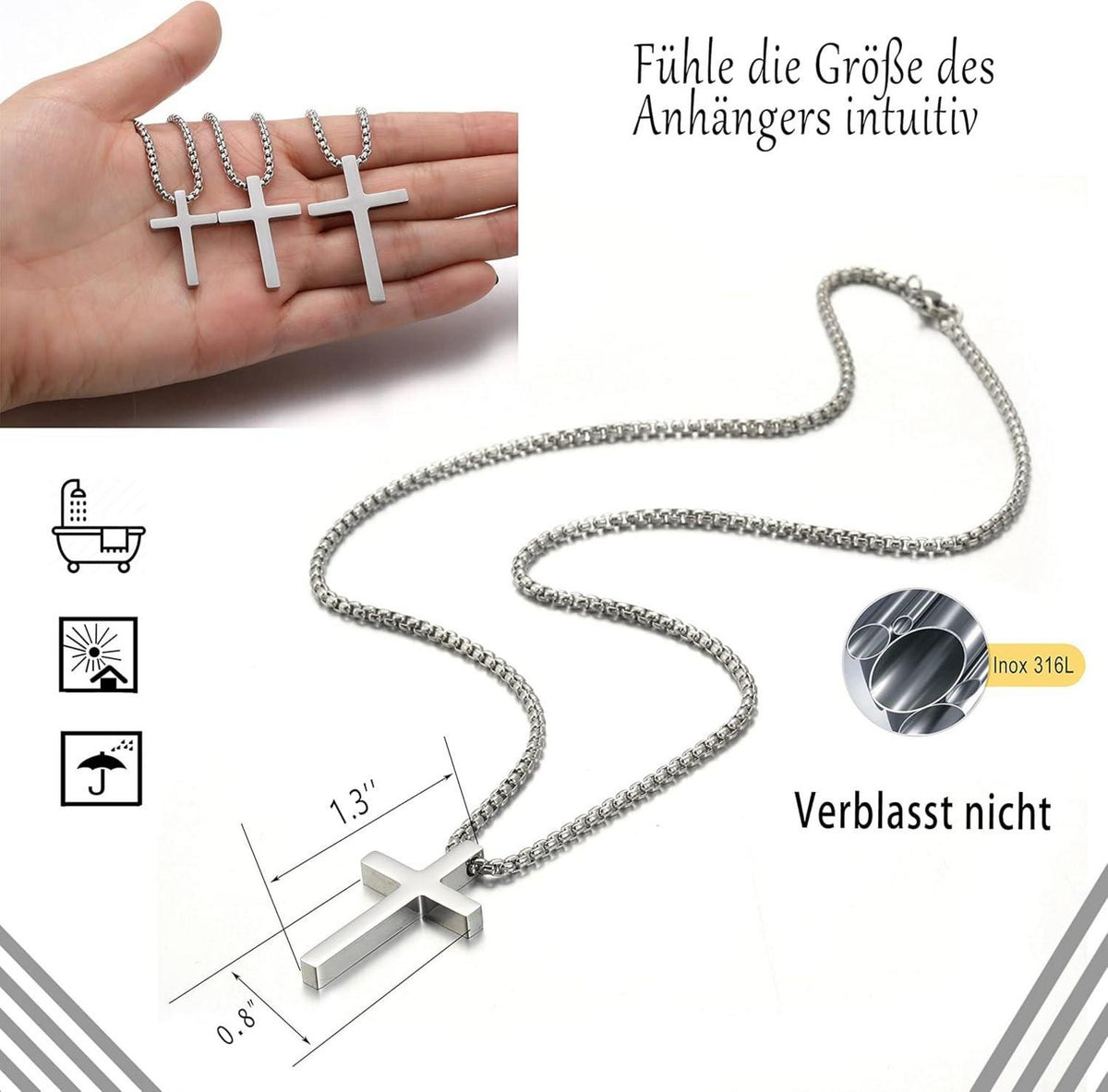 Herren Kreuzkette Edelstahl Anhänger Religiöses Schmuck